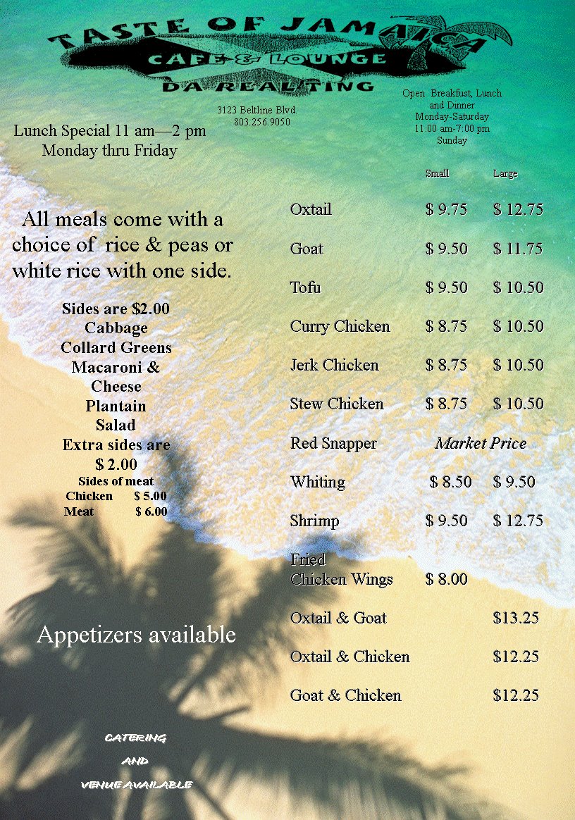 Taste of Jamaica Cafe & Lounge Menu