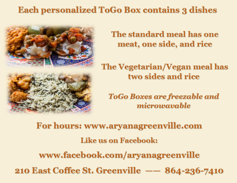 Aryana Afghan Cuisine 210 E Coffee St, Greenville
