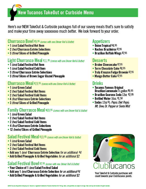 Tucanos Brazilian Grill Menu
