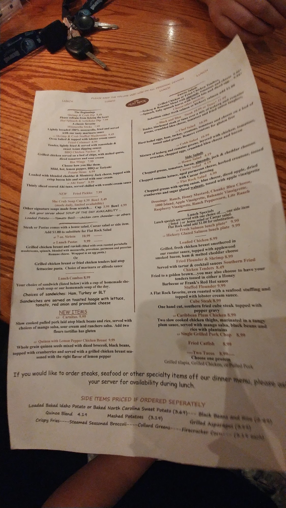 Flat Rock Grille Menu