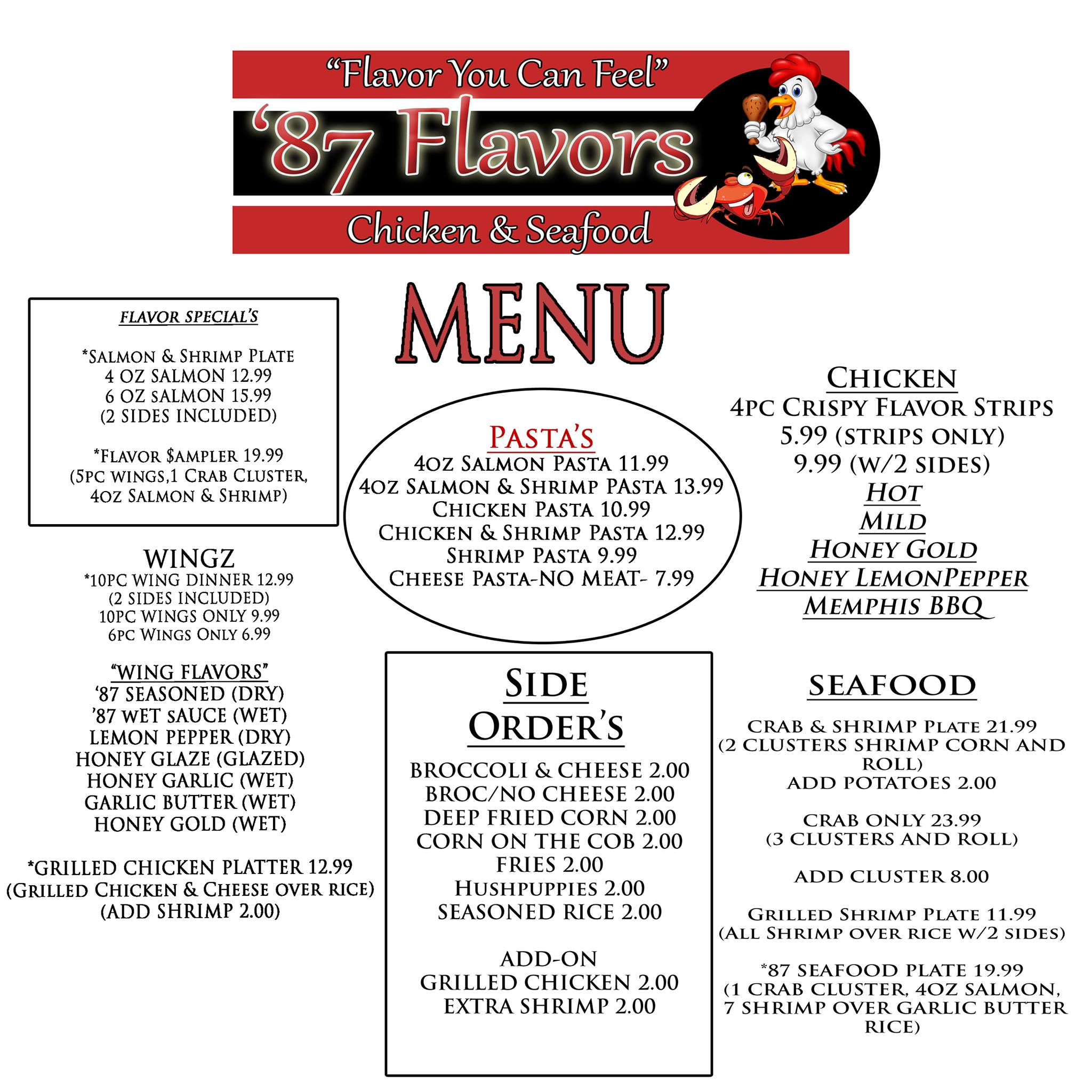 87 Flavors Menu
