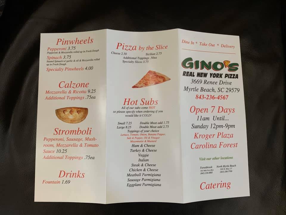 Gino's Real New York Pizza at Carolina Forest 3669 Renee Dr, Myrtle Beach
