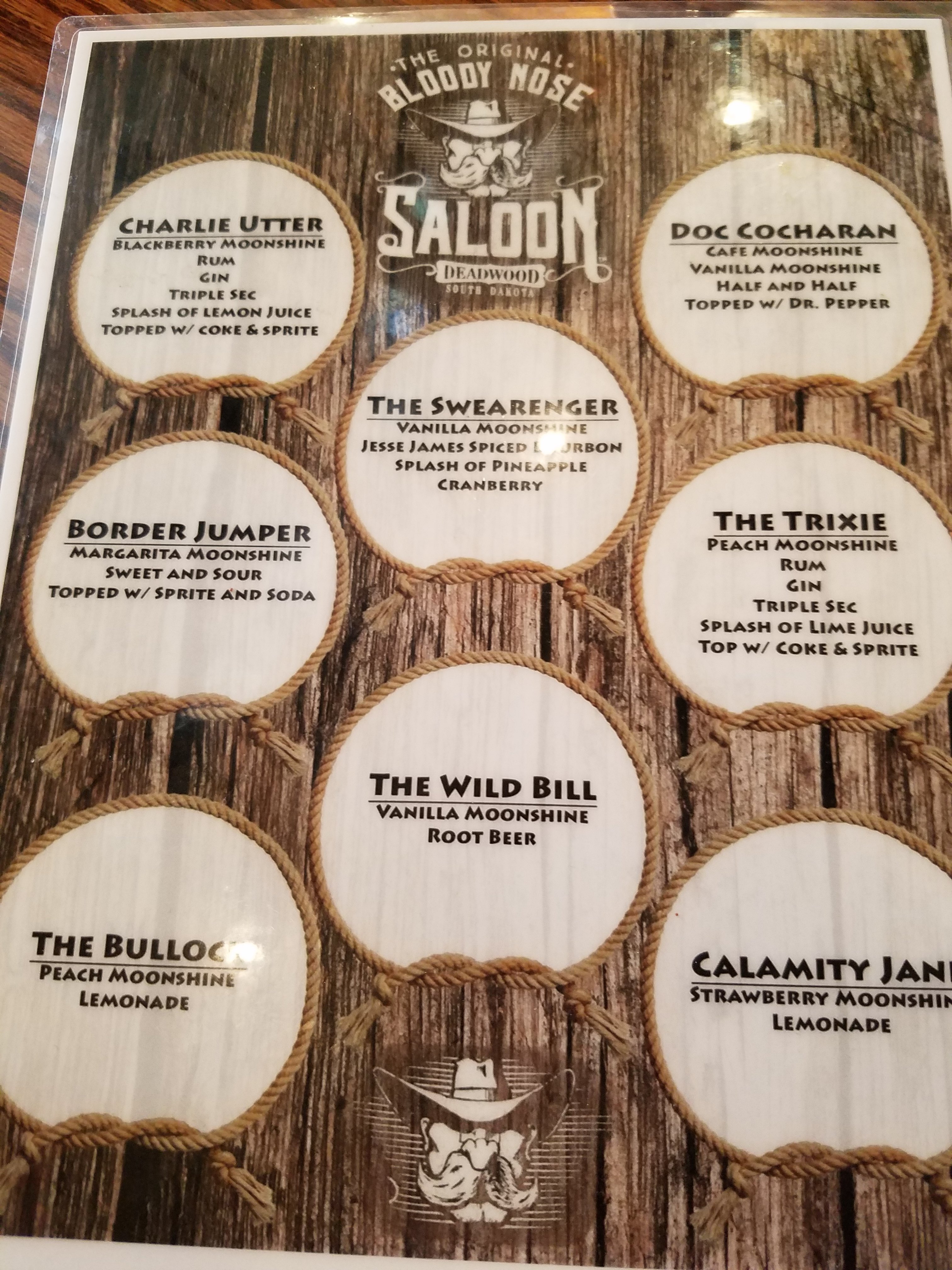 Deadwood Distilling Company Menu