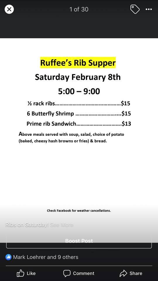Ruffee's Bar Menu