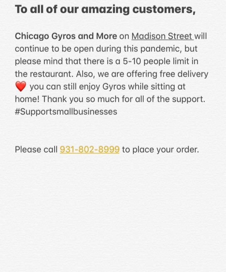 Chicago Gyro & More 1604 Madison St ste E, Clarksville