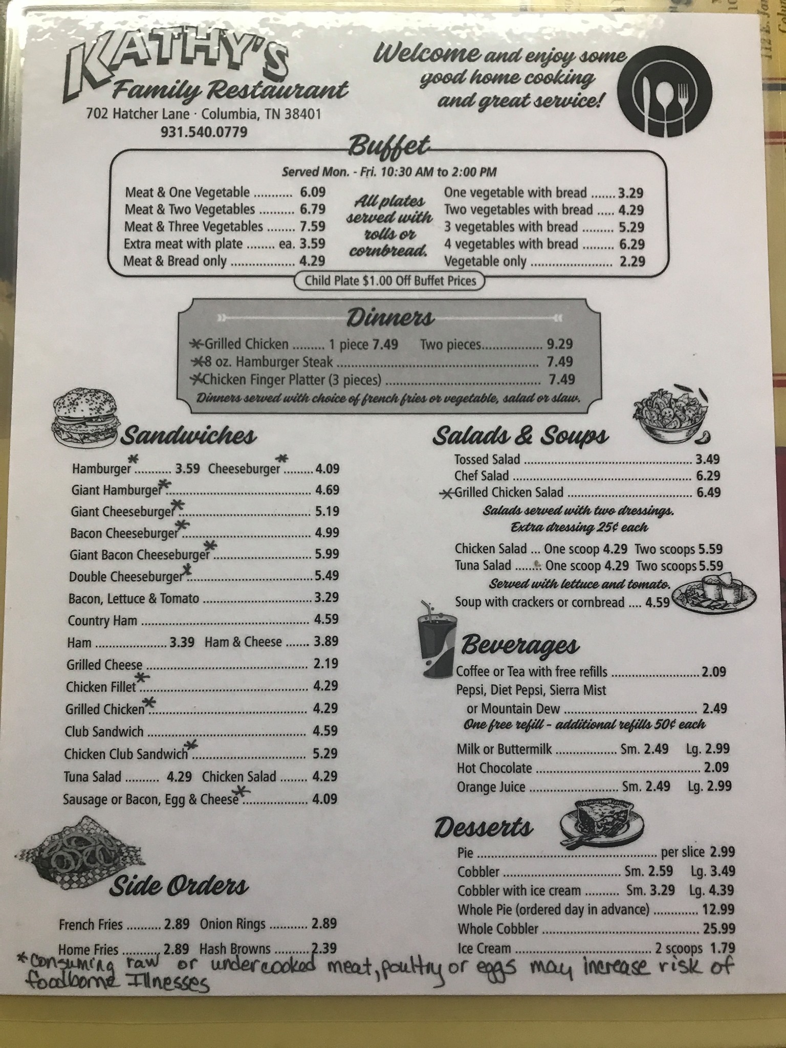 Kathy's Family Restaurant 702 Hatcher Ln, Columbia