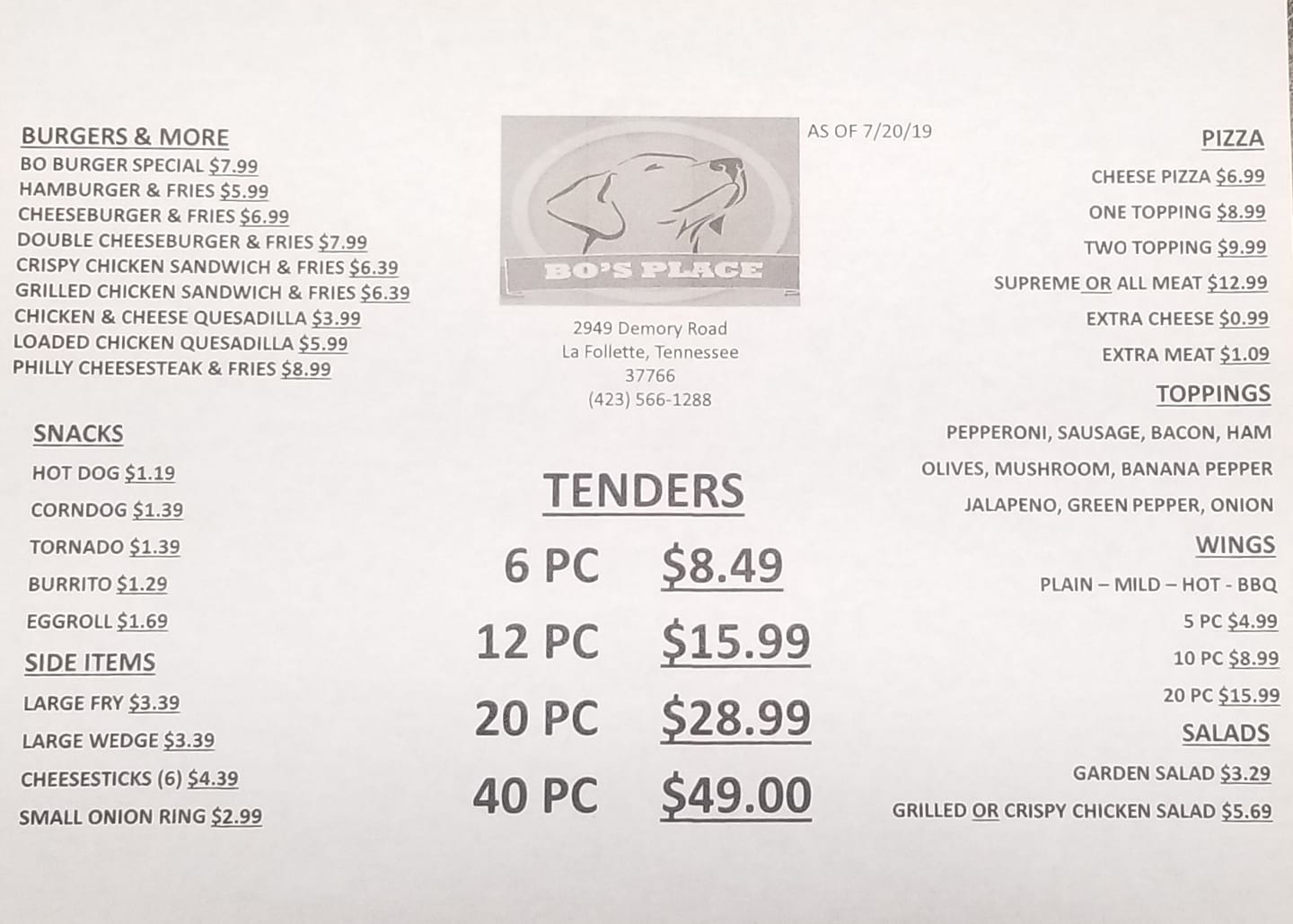 Demory Market Menu