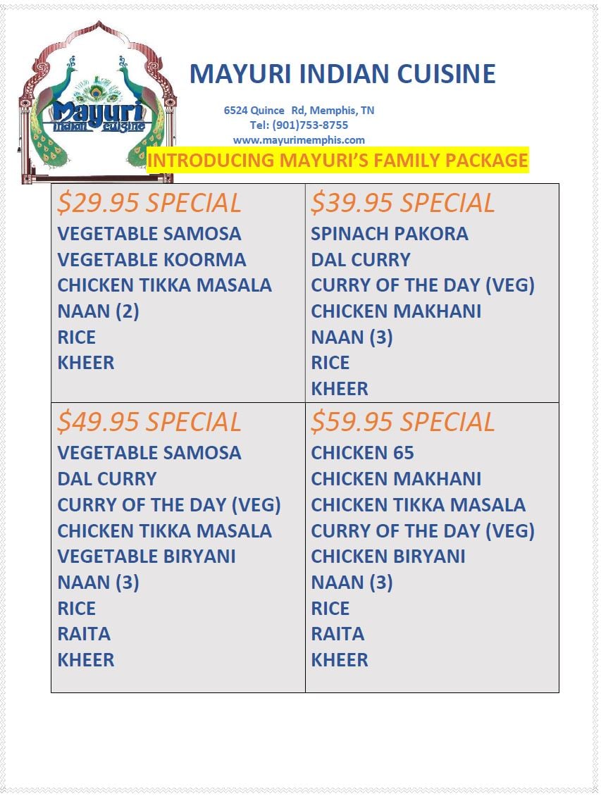 Mayuri Indian Cuisine 6524 Quince Rd, Memphis