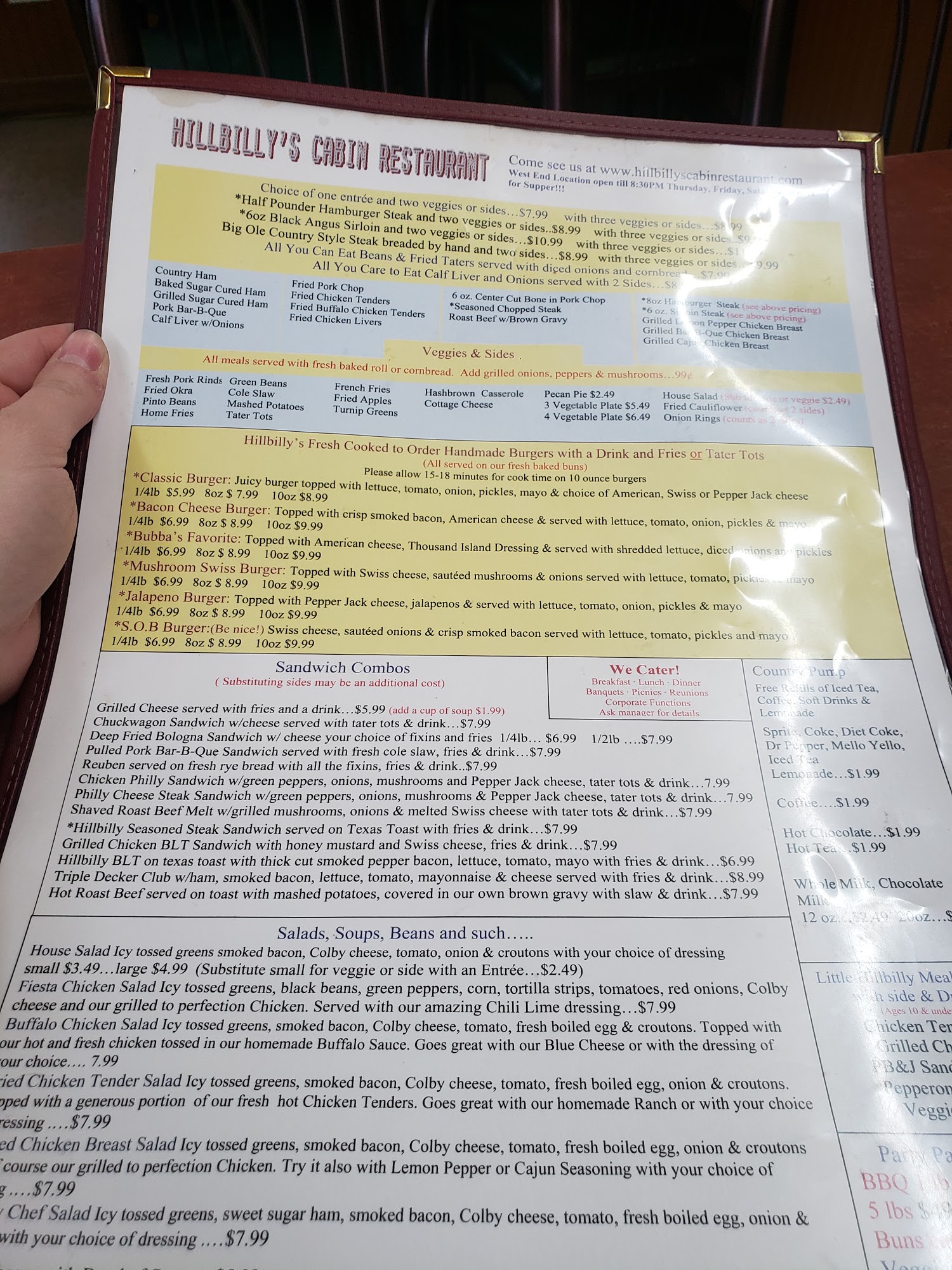 Hillbilly's Cabin Restaurant Menu
