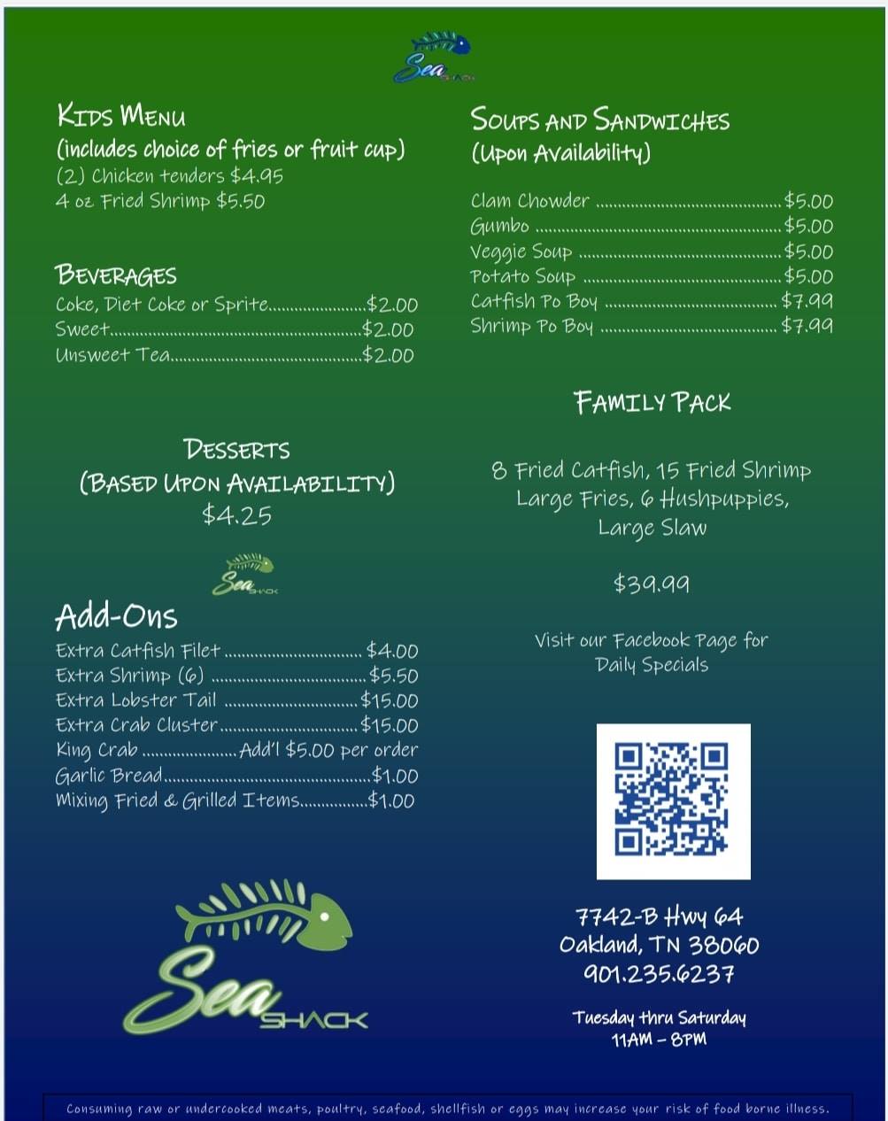 SeaShack2 Menu
