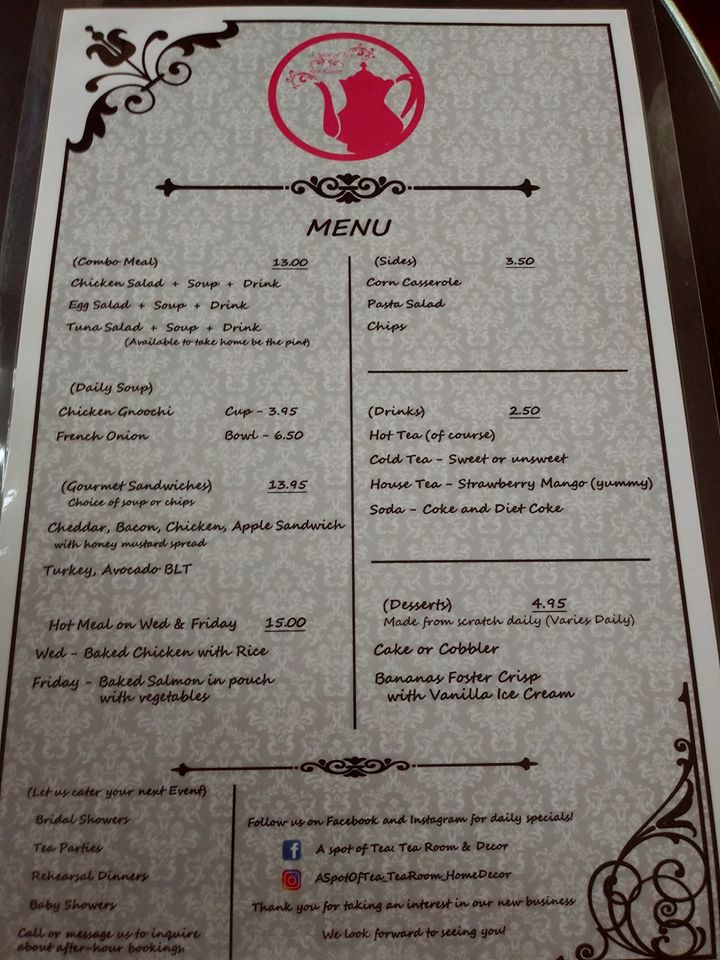 A Spot of Tea Tea Room Menu