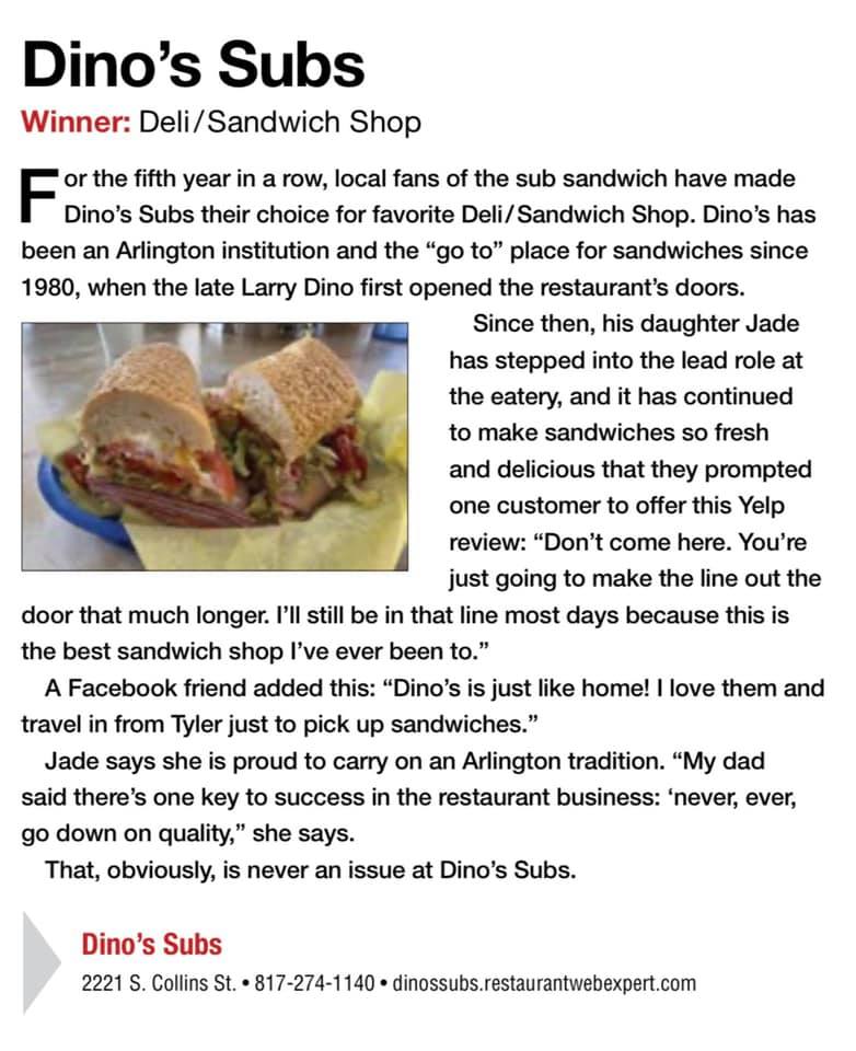 Dino's Subs 2221 S Collins St, Arlington