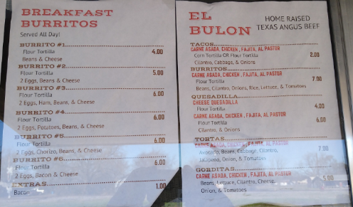 El Bulon Menu
