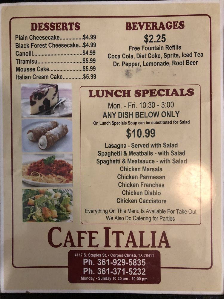 Cafe Italia 4117 S Staples St #200, Corpus Christi