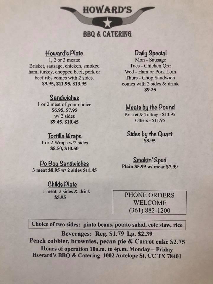 Howards BBQ & Catering 1002 Antelope St, Corpus Christi