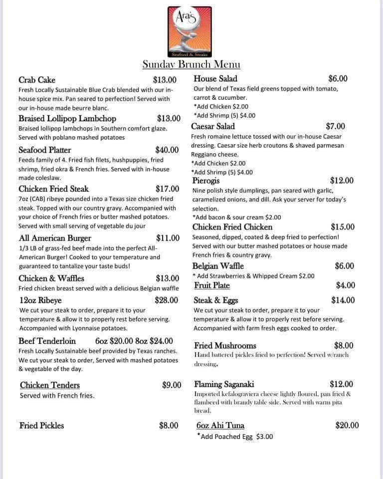 Ara's Seafood & Steaks 6917 S Staples St, Corpus Christi