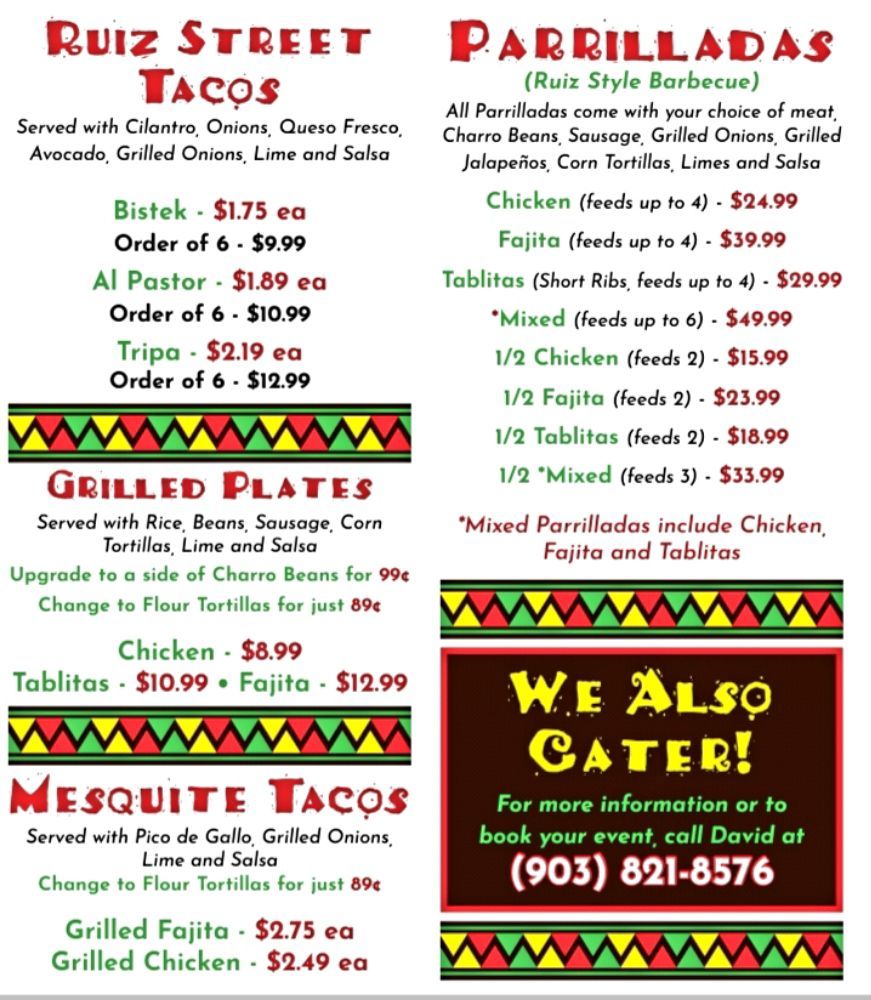 Mr. Ruiz Mexican Grill Menu