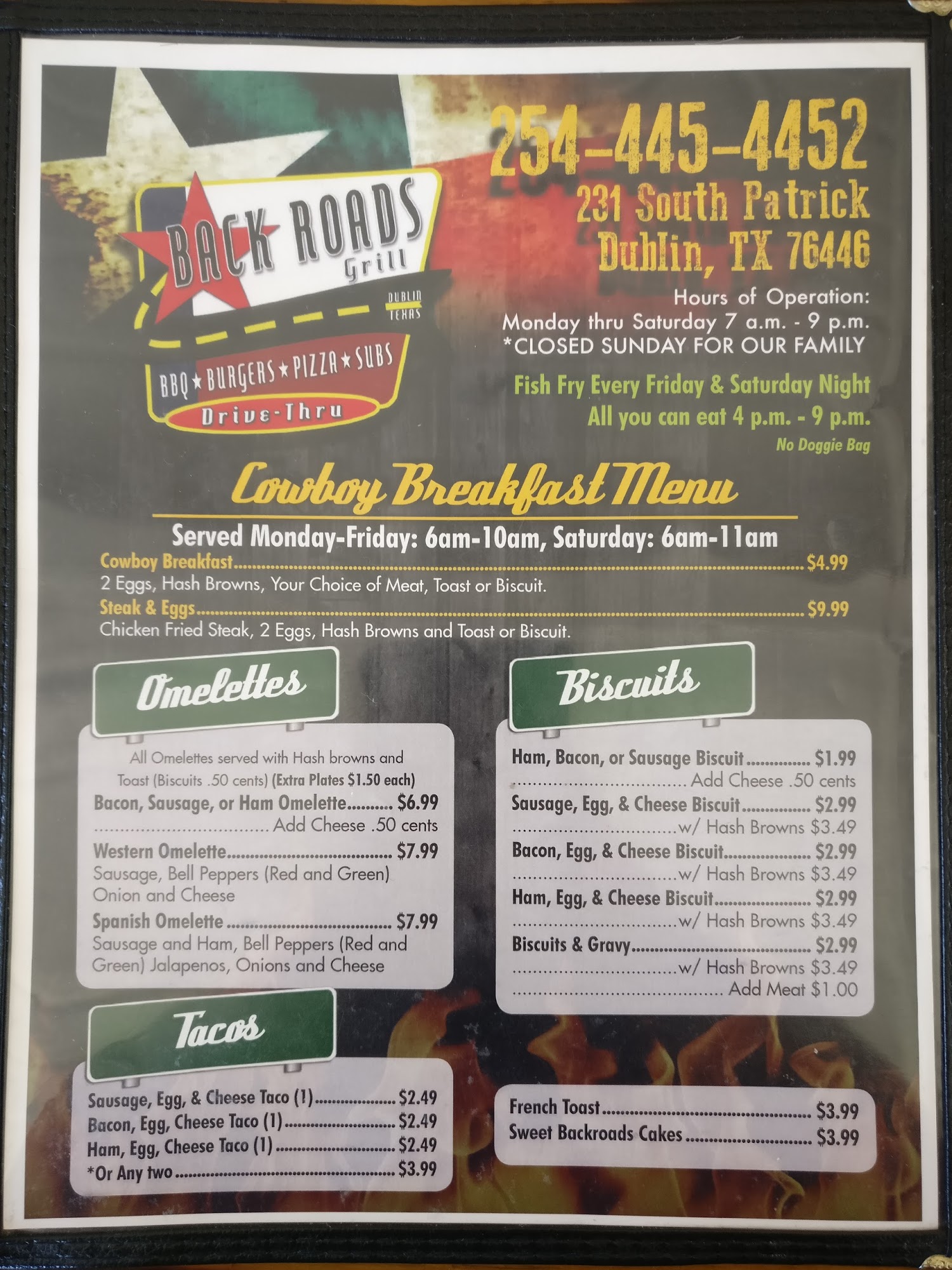 Back Roads Grill Menu