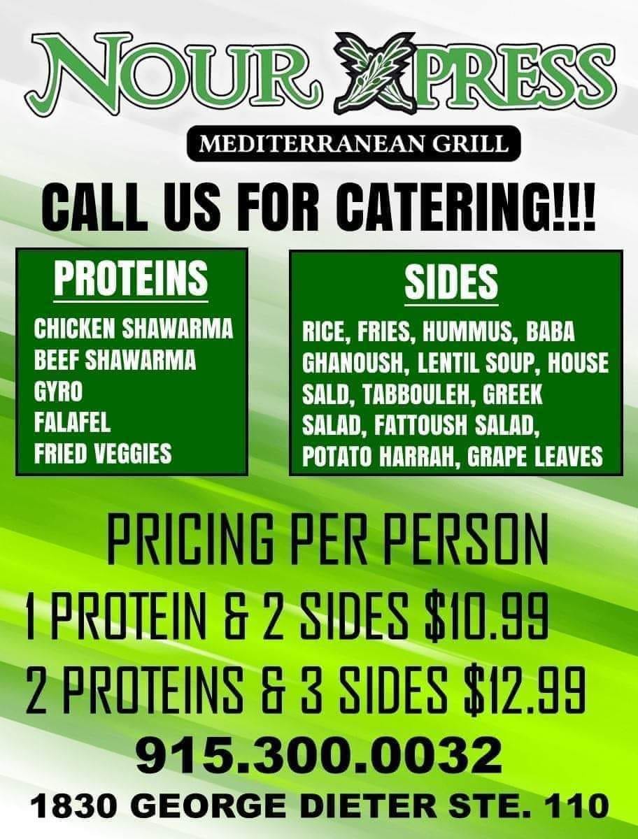 Nour express meditteranean grill 1830 George Dieter Dr #110, El Paso