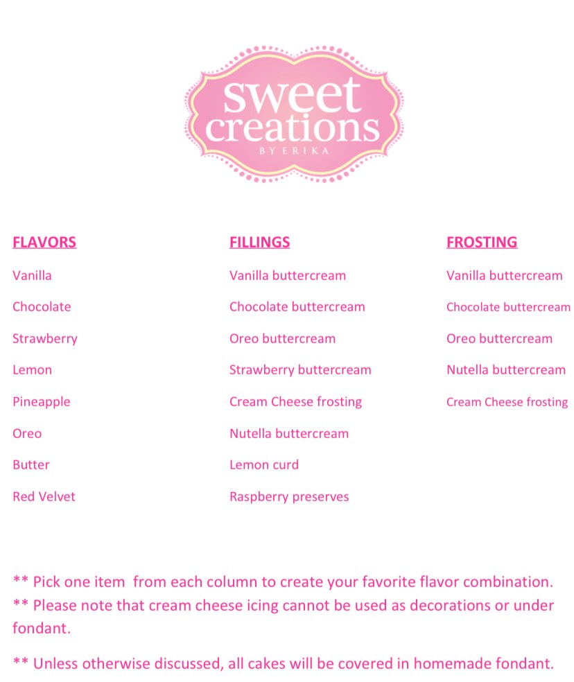 Sweet Creations By Blanca Menu
