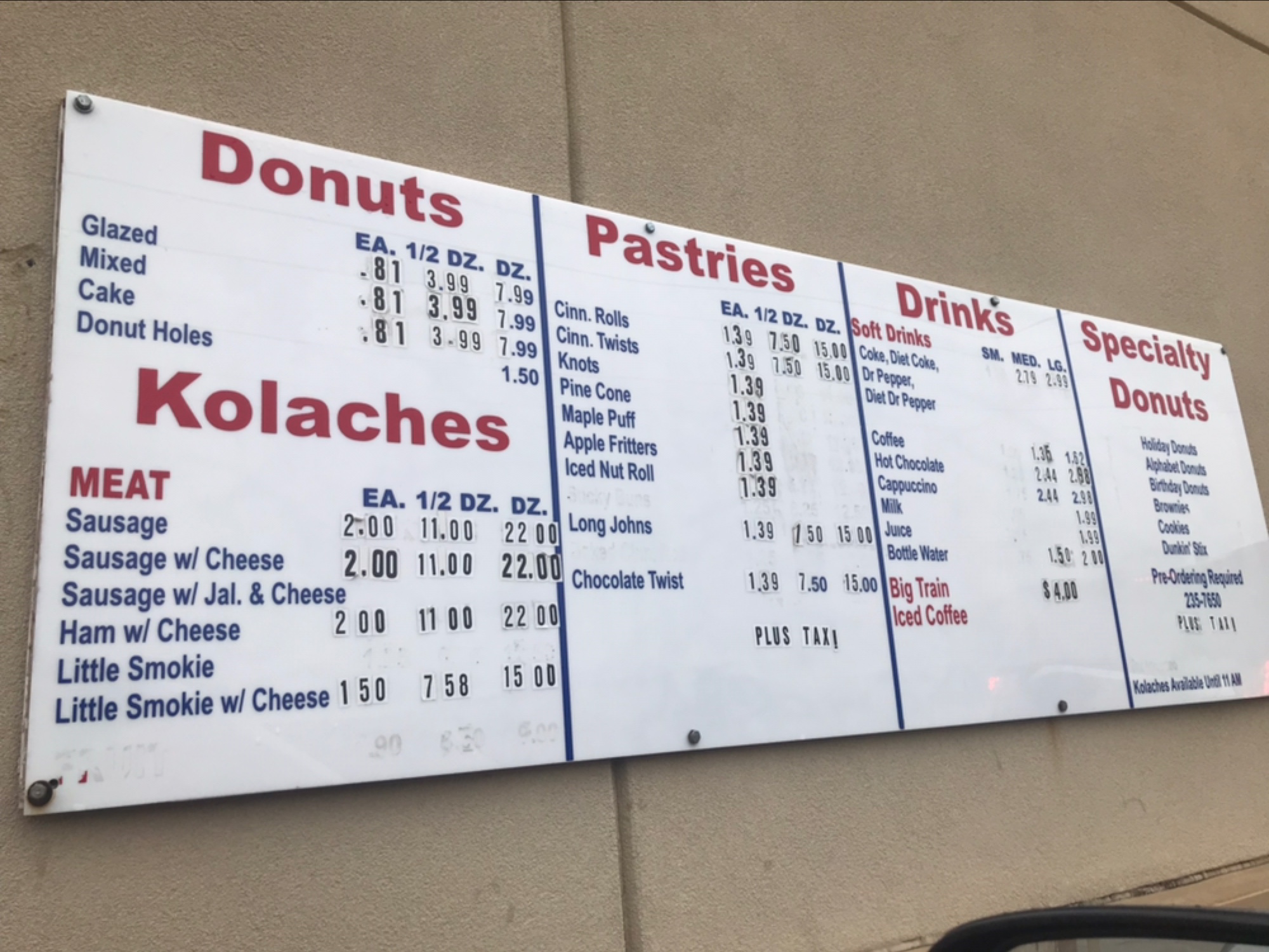 Daylight Donuts Menu