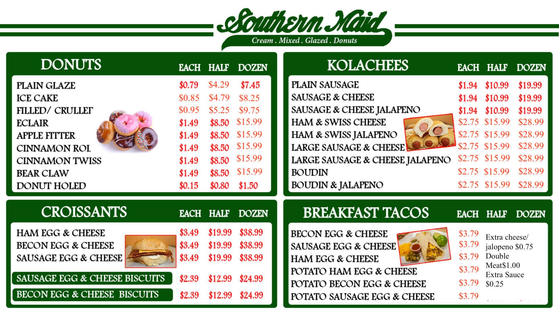 Southern Maid Donuts Menu