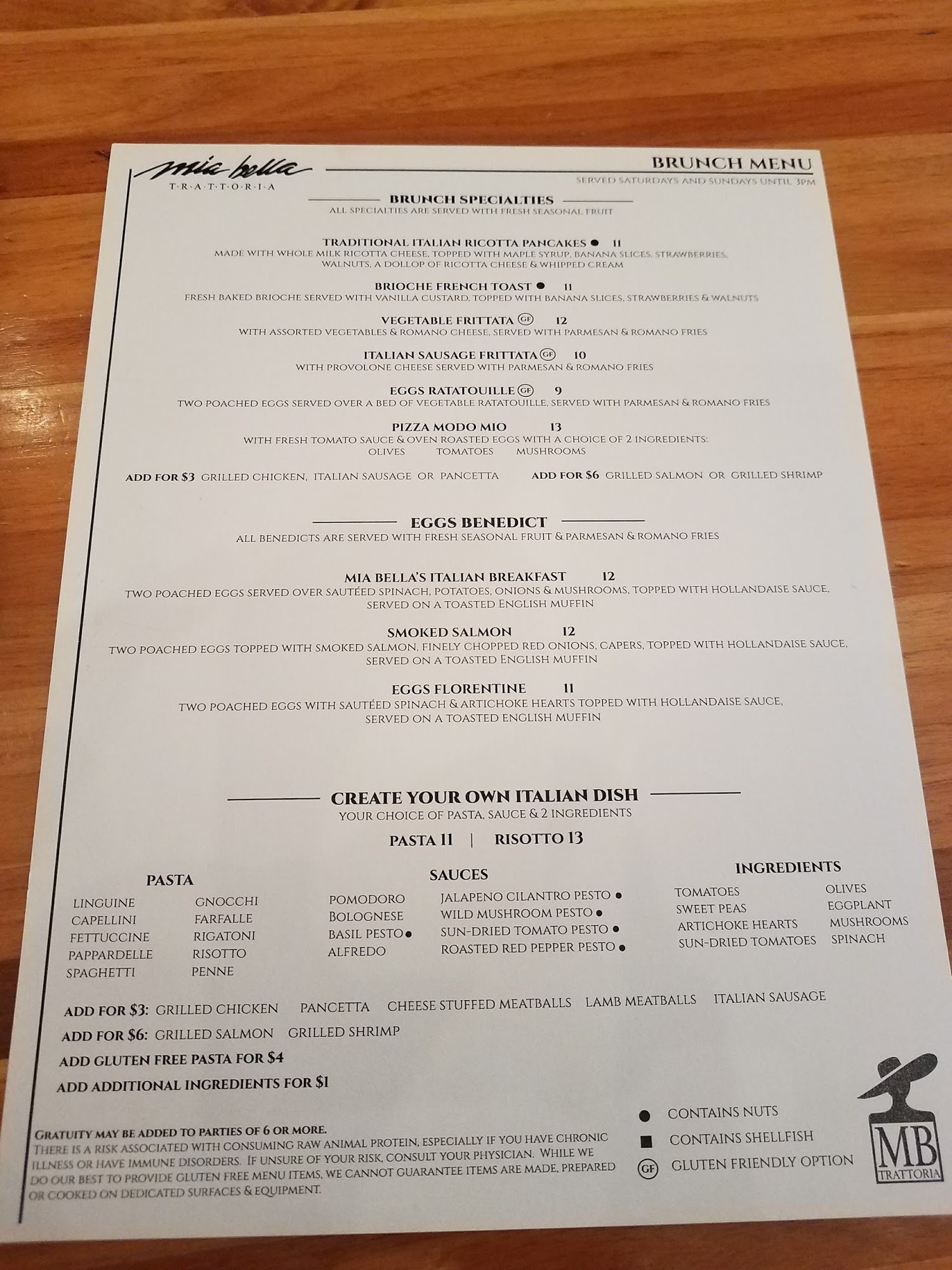 Mia Bella Trattoria Menu
