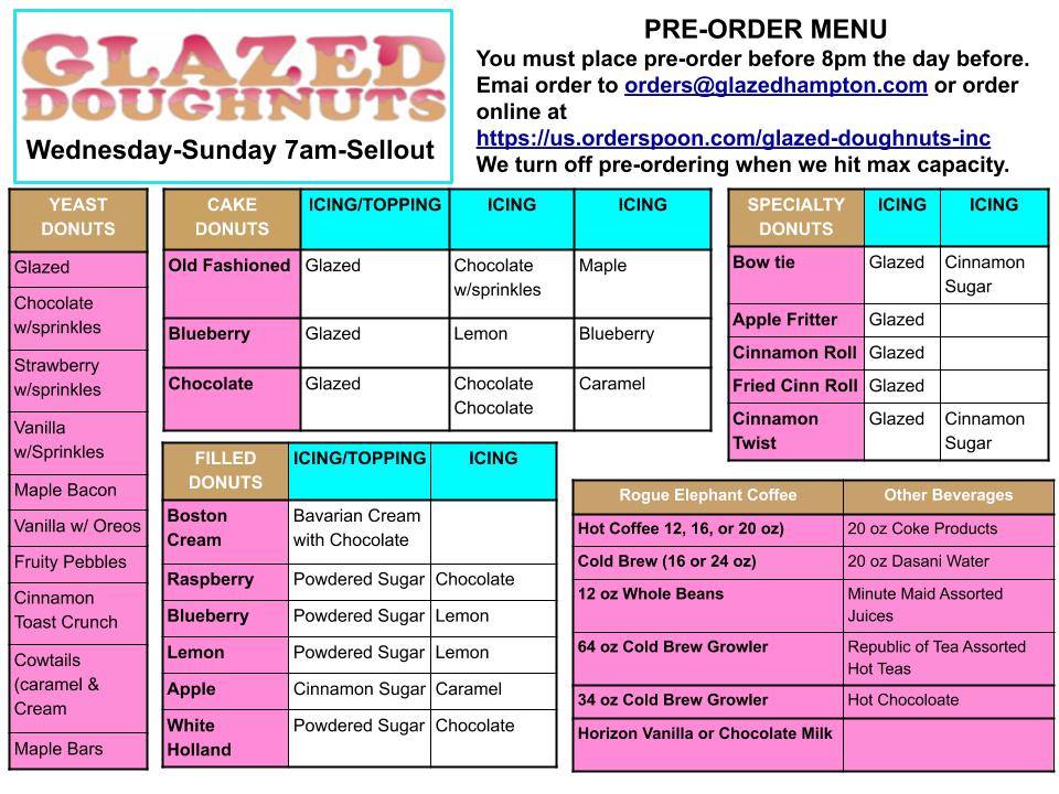 Glaze Donuts Menu