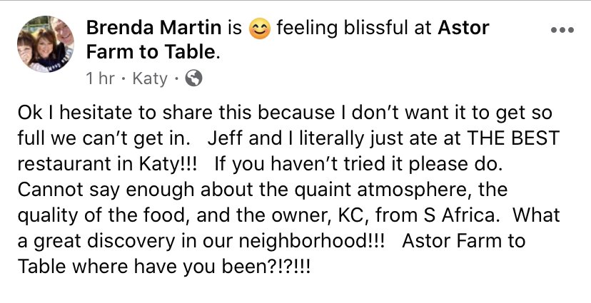 Astor Farm to Table 1520 S Mason Rd A, Katy
