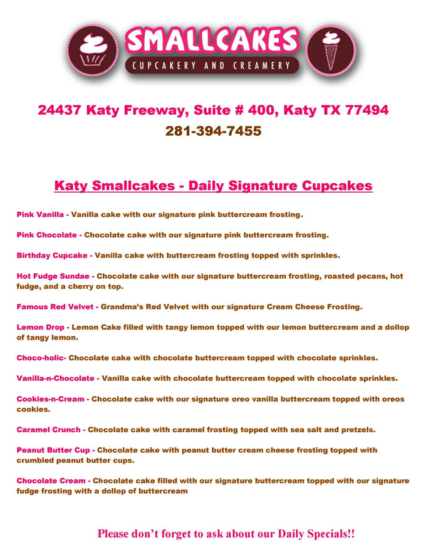 SmallCakes Katy Menu