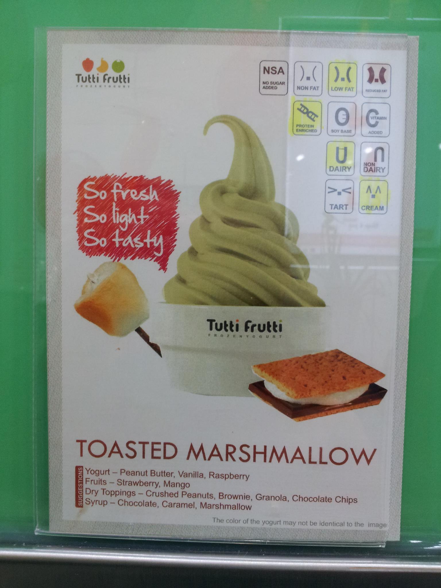 Tutti Frutti Frozen Yogurt Menu