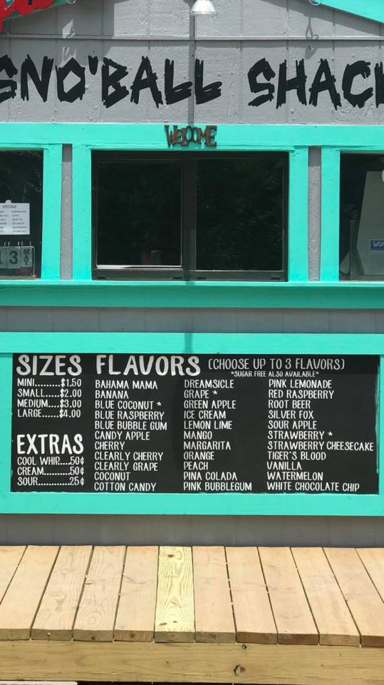 Riffs Rockin Snoball Shack Menu