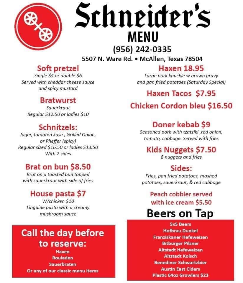 Schneider's German Gasthaus and Beergarden 5507 N Ware Rd, McAllen