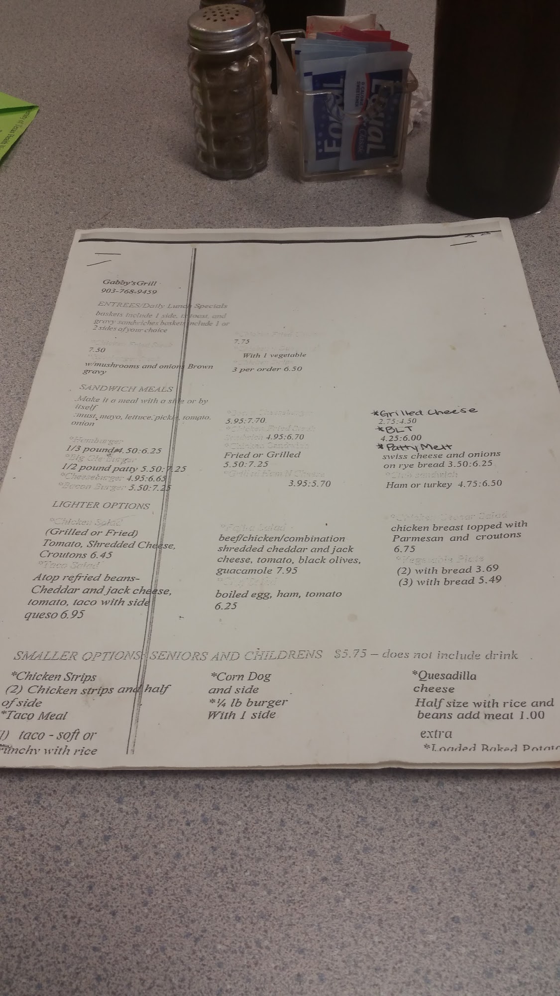 Gabby's Domino Grill Menu