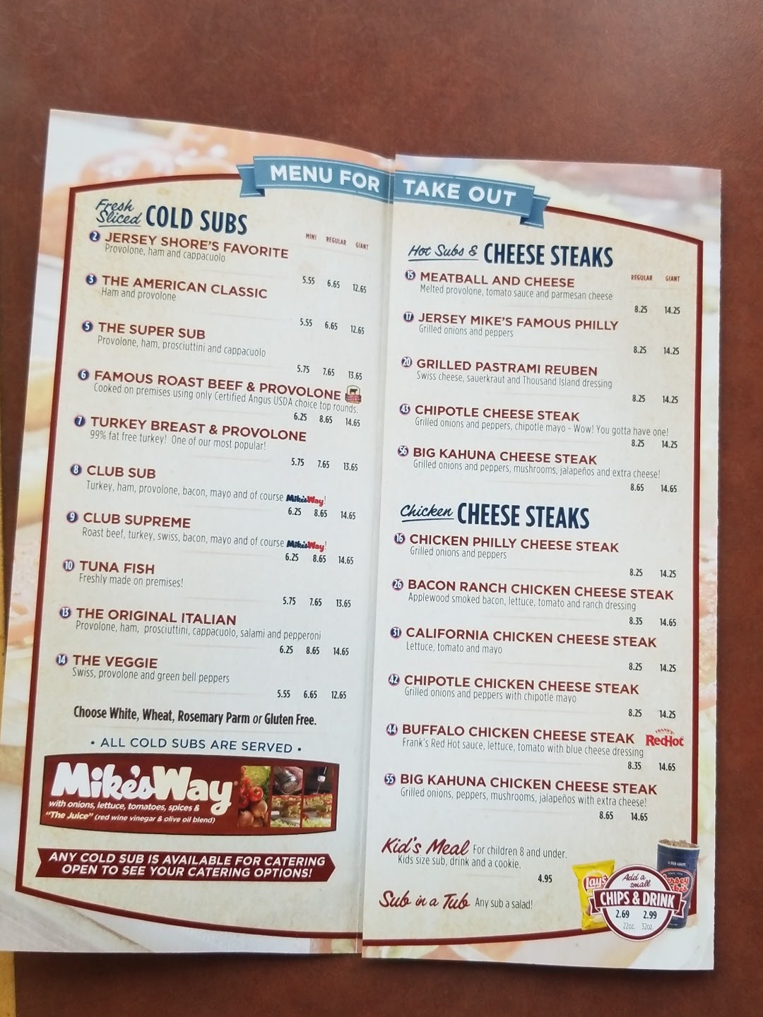 Jersey Mike's Subs Menu