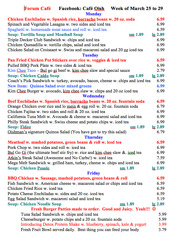 Cafe Oish Oic Menu