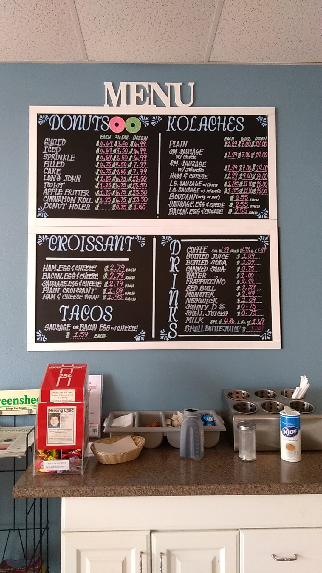 Donald's Donuts Menu