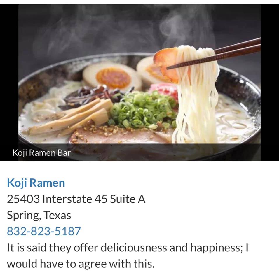 Koji Ramen Bar 25403, I-45 Suite A, Spring