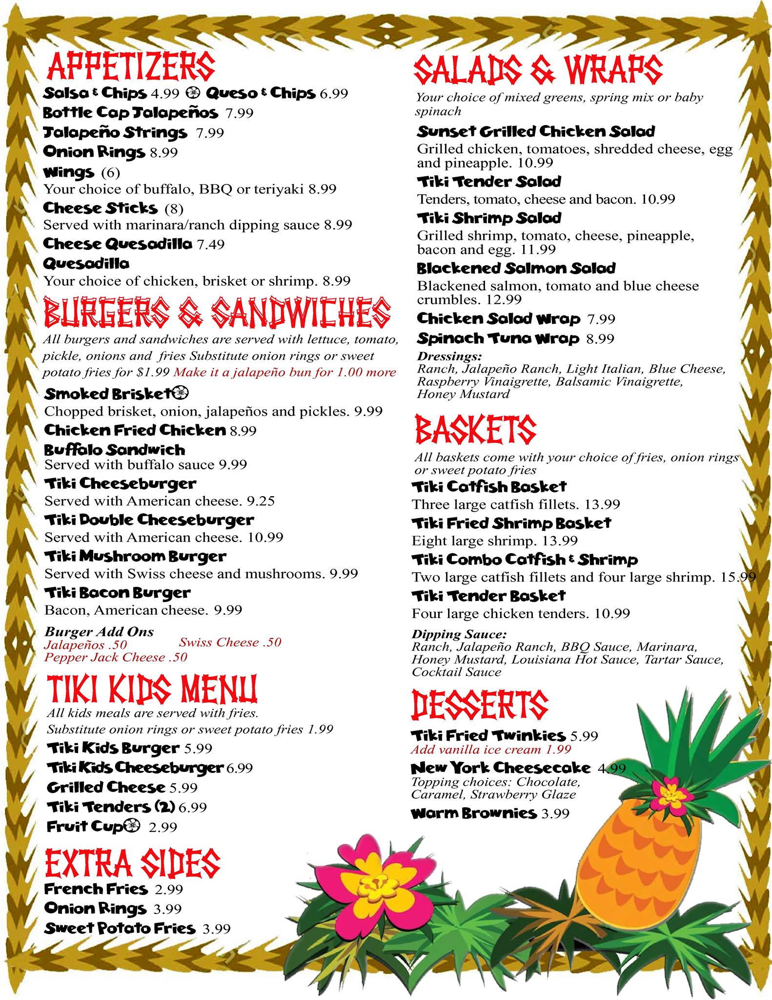 Lone Star Marina Menu
