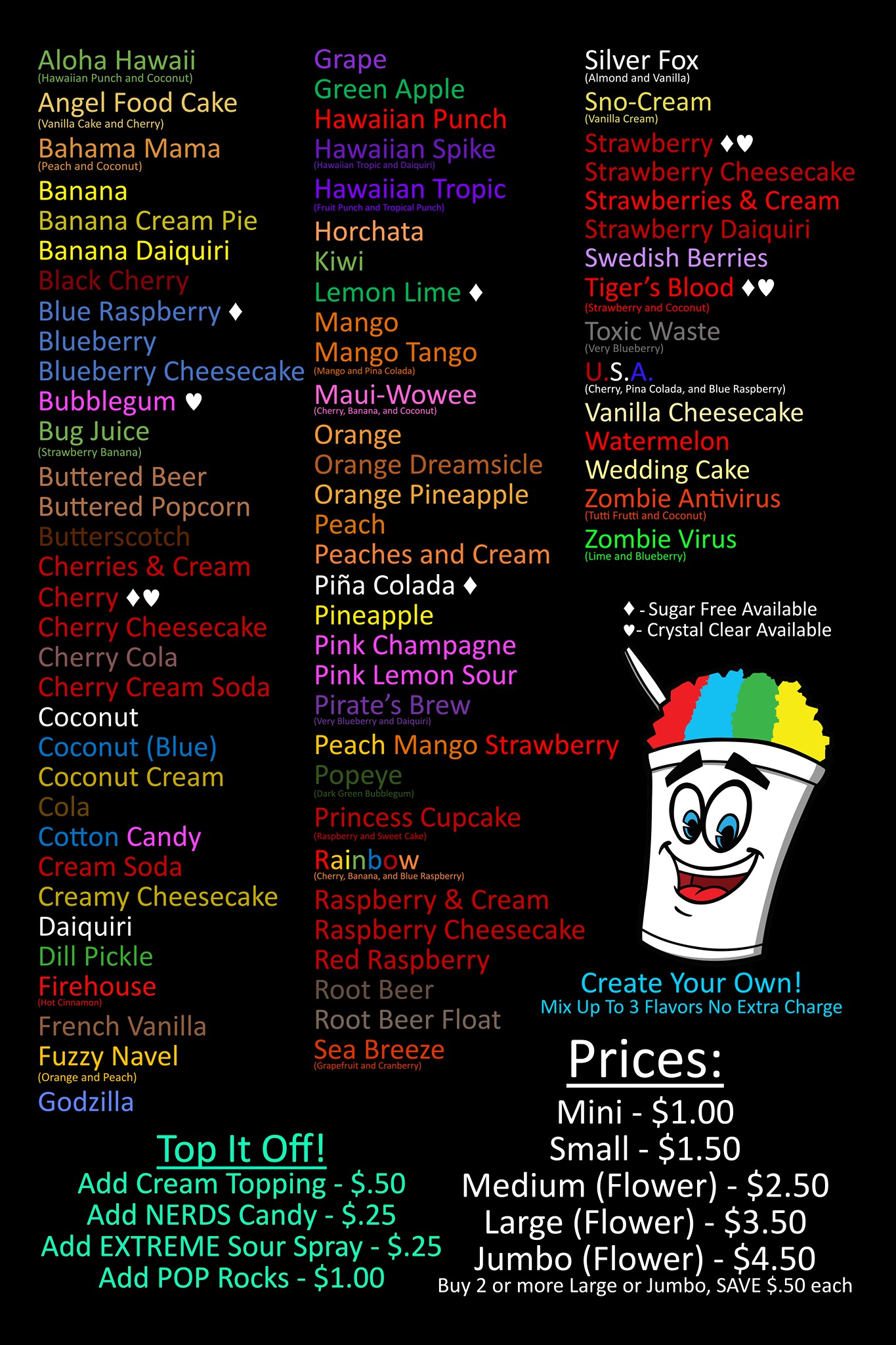 Snow Spot Shave Ice Menu