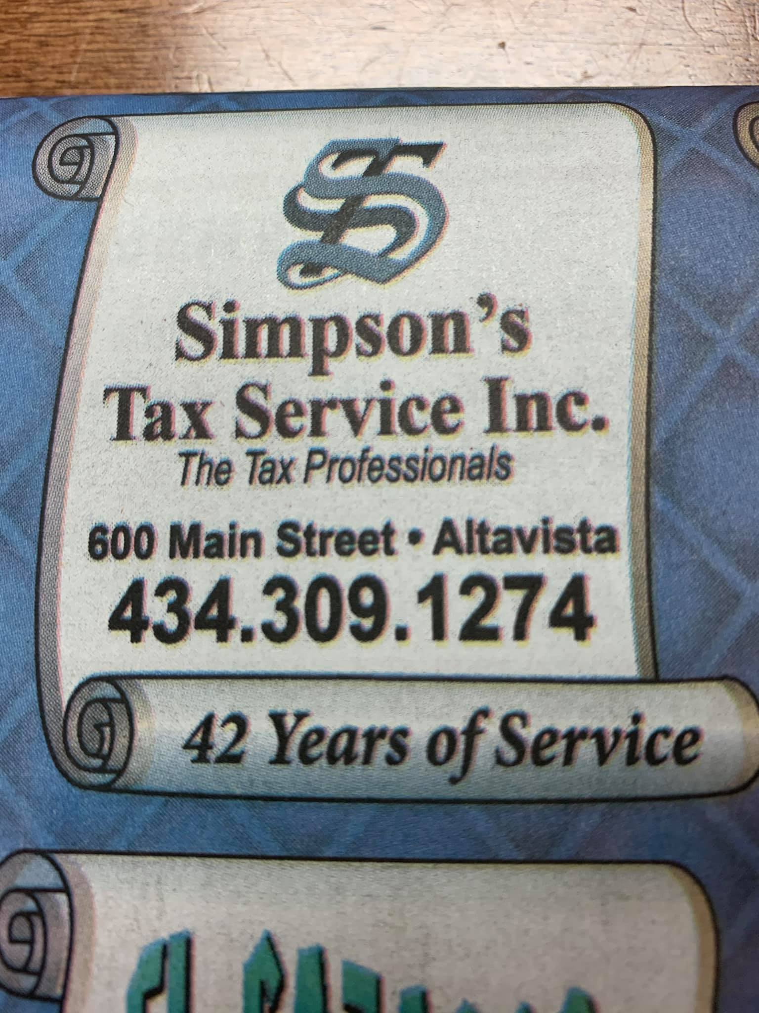 Simpson's Tax Services Inc 600 Main St B, Altavista Virginia 24517