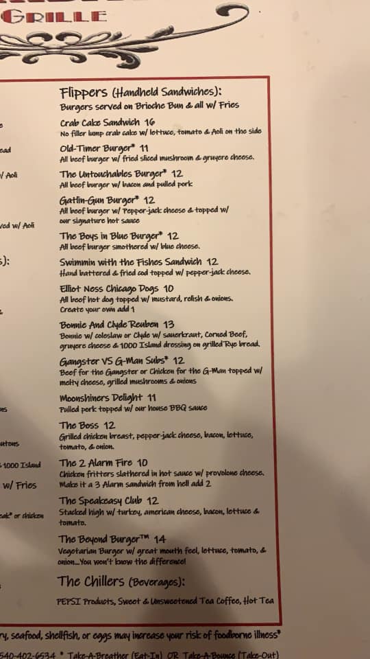 Prohibition Grille Menu
