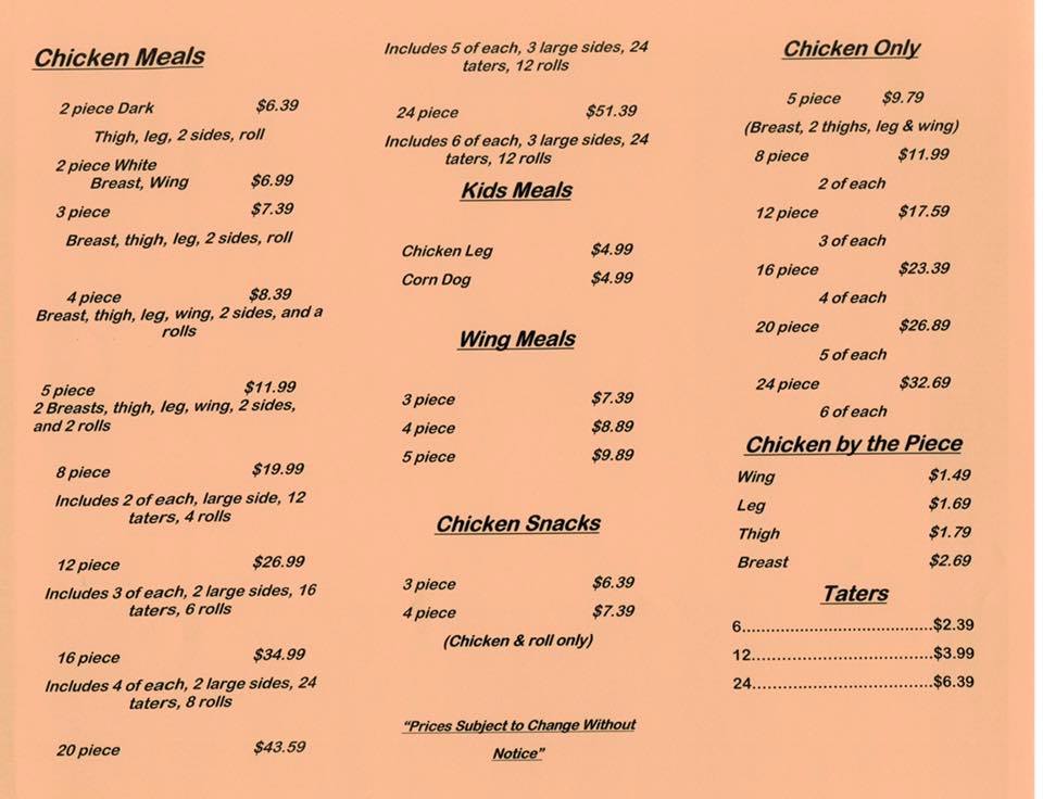 Brown's Menu