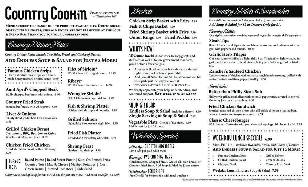 Country Cookin Menu