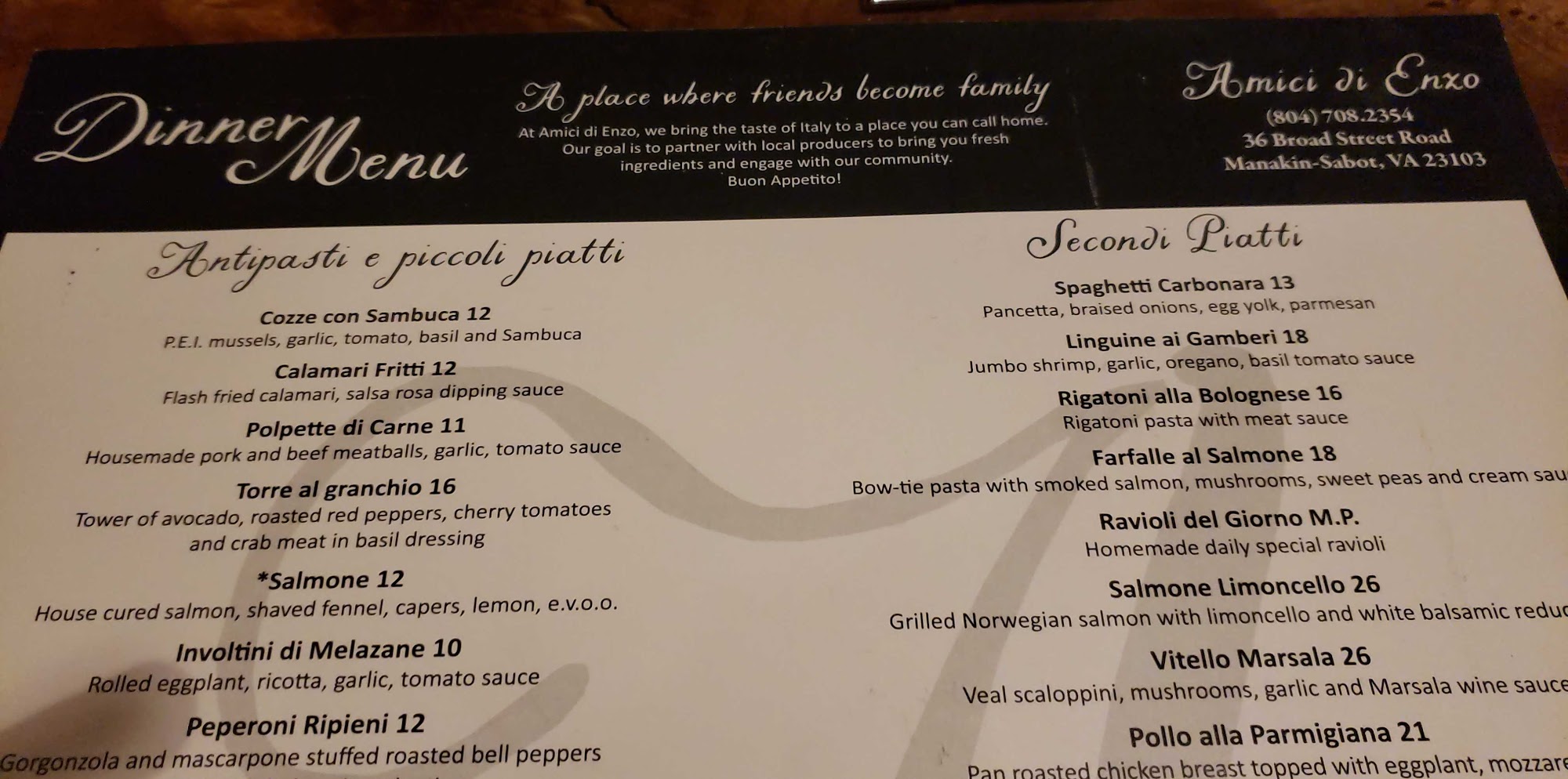 Enzo's Italian Chop House Menu