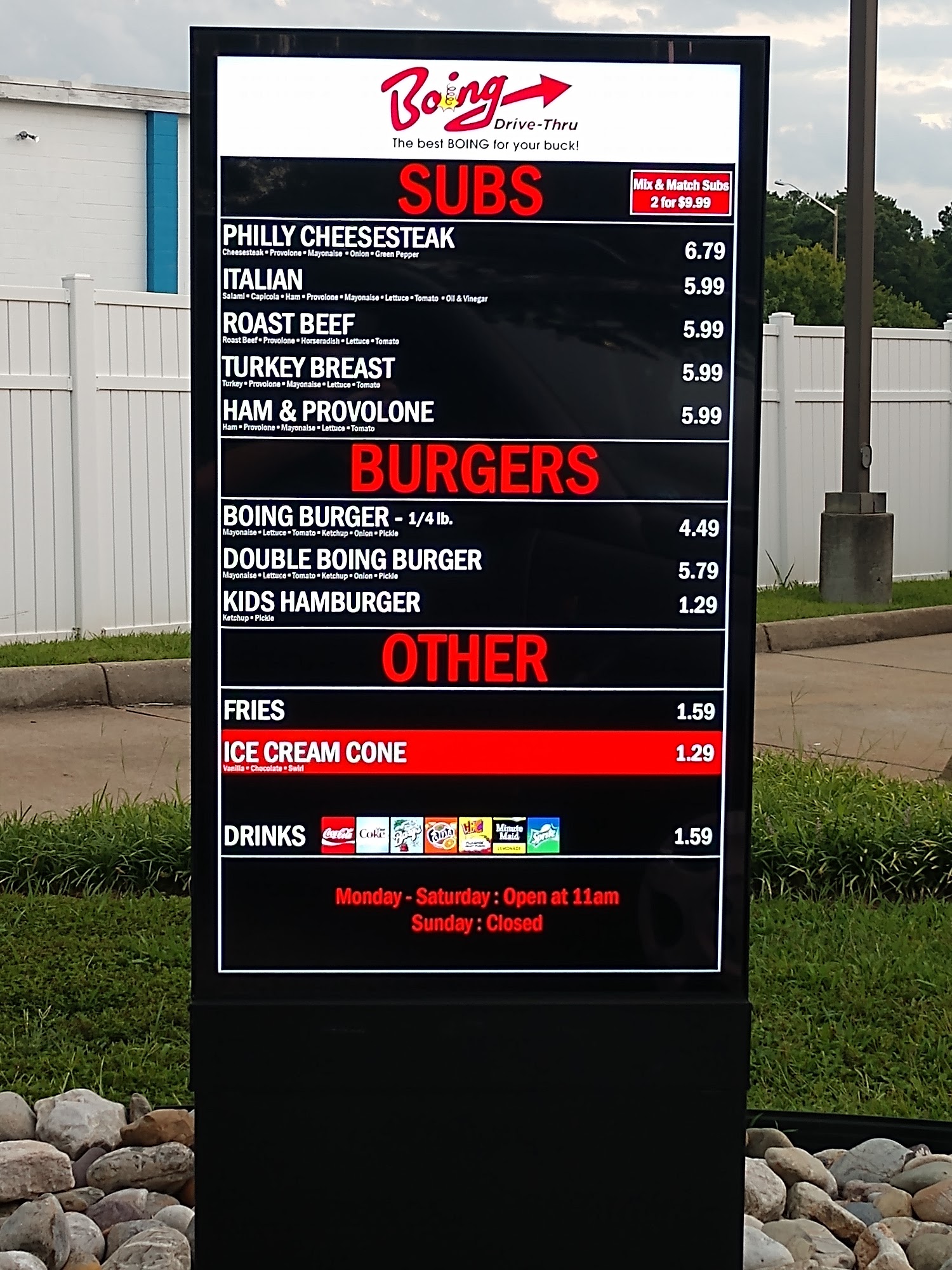 Boing drive-thru Menu