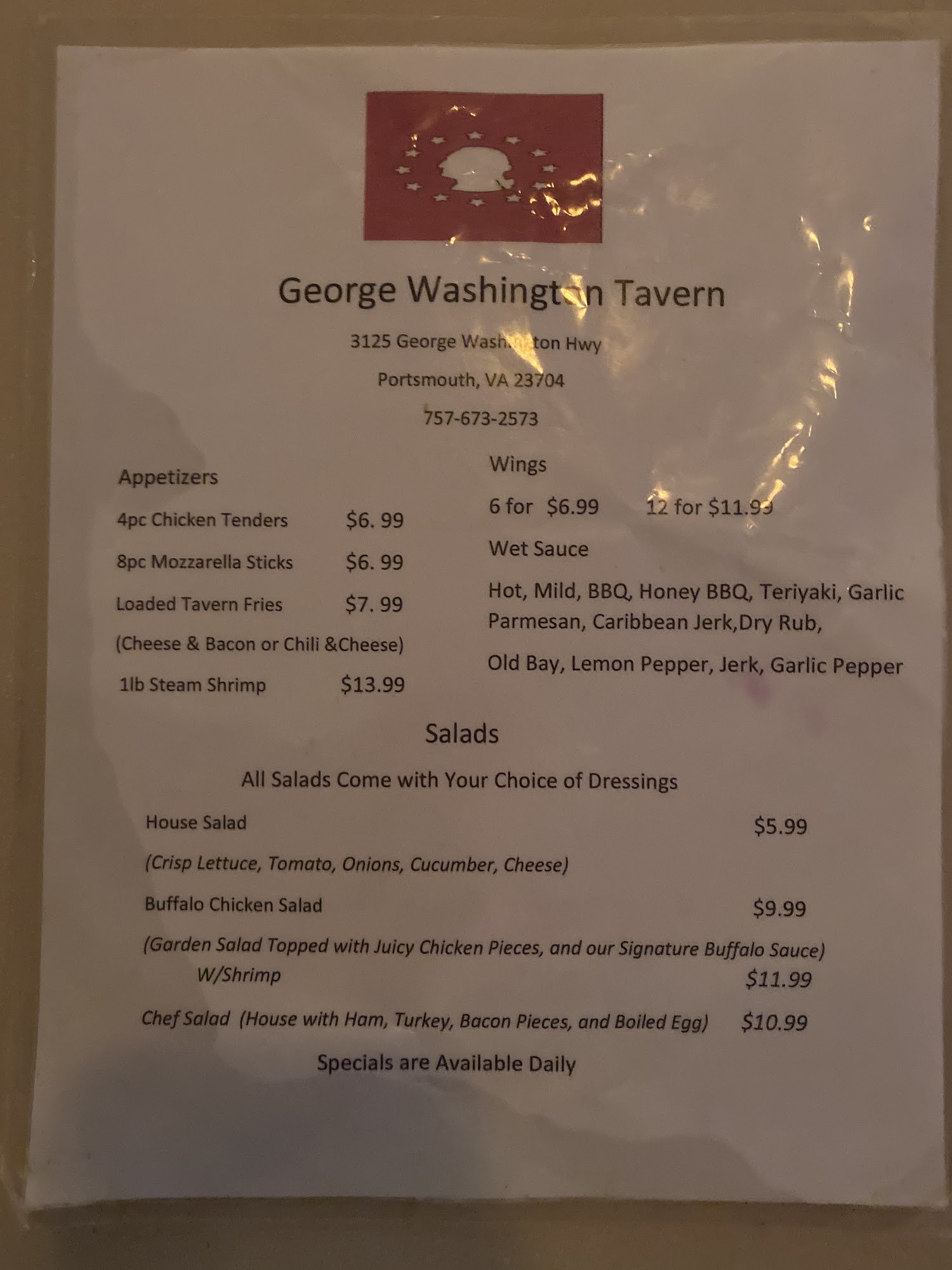 George Washington Menu