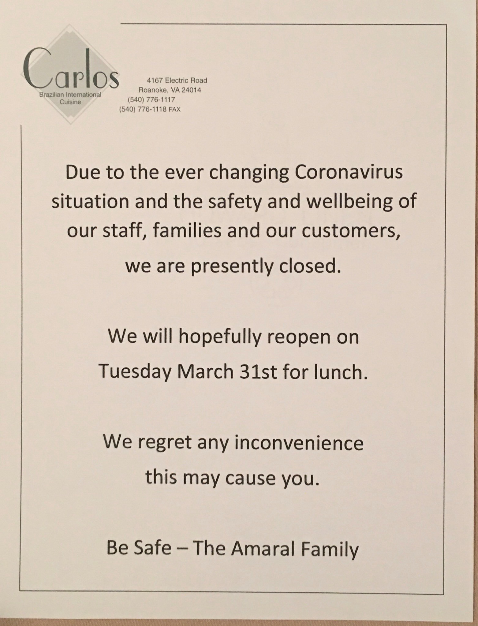 Carlos Brazilian International Cuisine 4167 Electric Rd, Roanoke