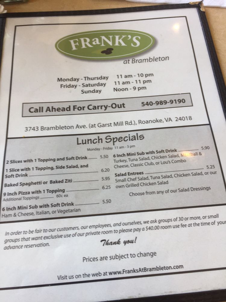 Frank's At Brambleton 3743 Brambleton Ave, Roanoke