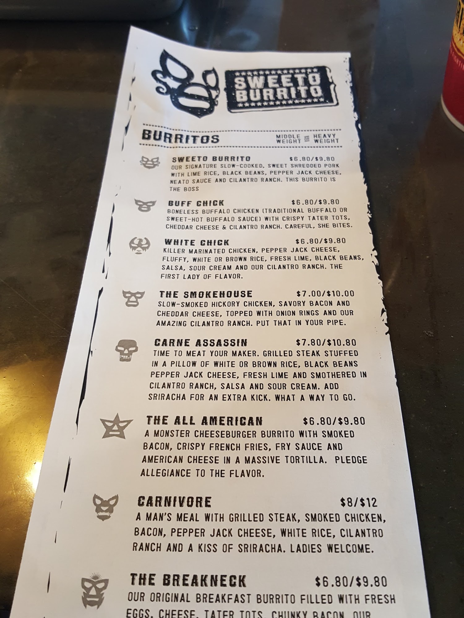 Sweeto Burrito Menu